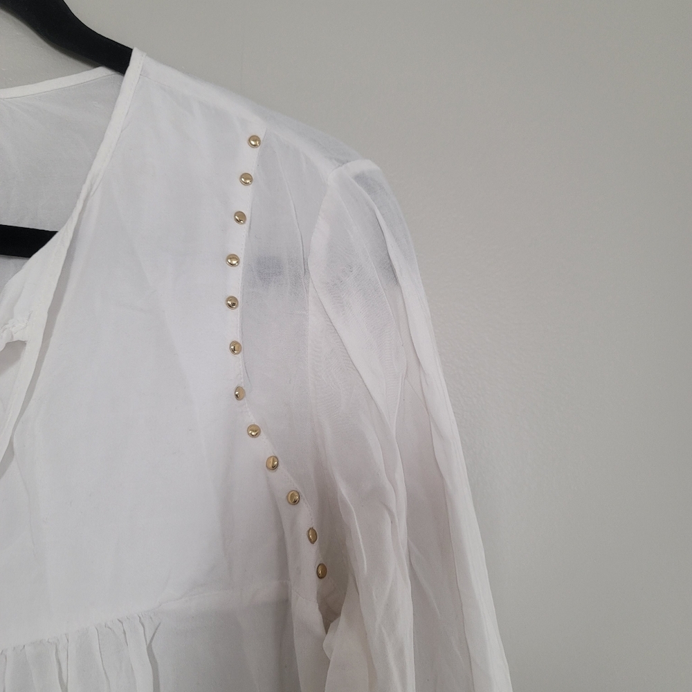MICHAEL Michael Kors White Long Sleeve Blouse Size M 100%Rayon - Picture 6 of 9